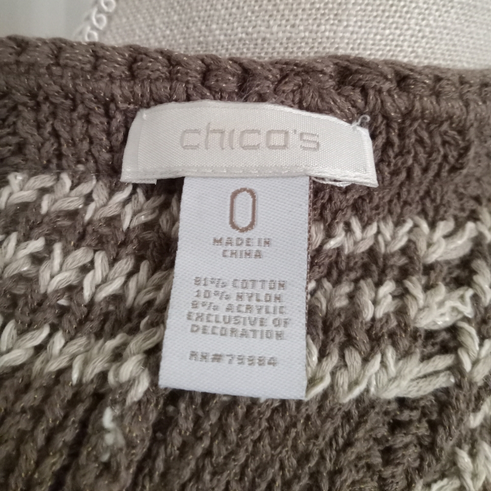 Chico's Size 0 Small Brown and White Stripe Jacket w/ Frindges on Edge - Picture 4 of 4